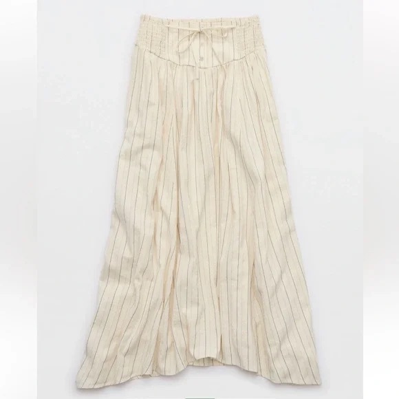 Flare Midi Maxi Skirt Womens Natural White Pin Stripe Black + Tan Fully Lined - Picture 5 of 15